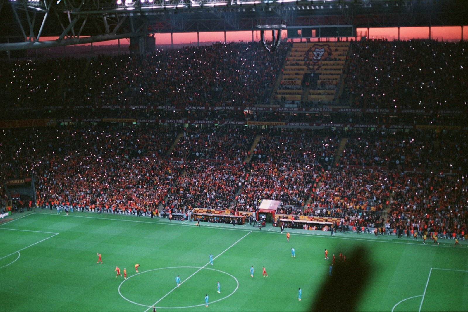 A crowd of people watching a soccer game